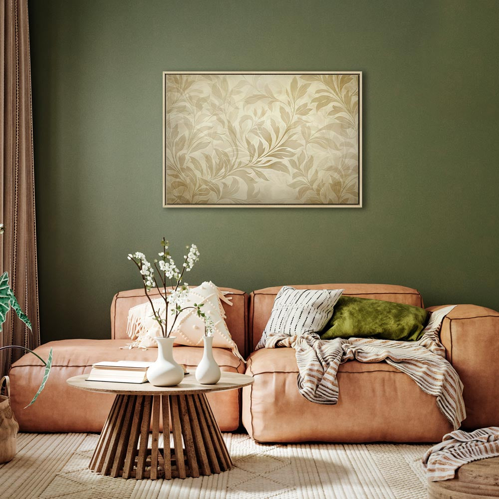 Canvas Print Botanical Motif with Leaves and Vines in Sand Colors