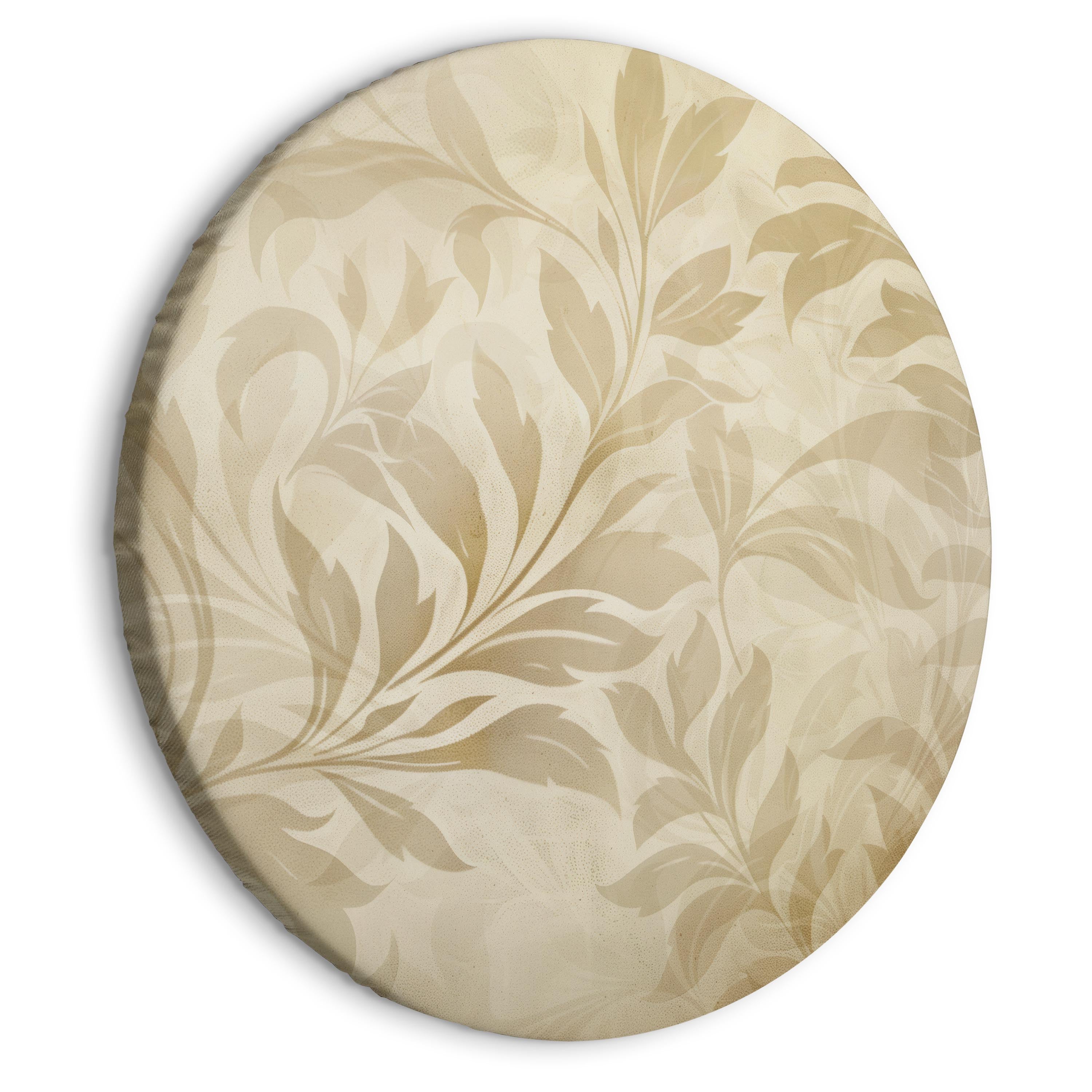 Round Canvas Print - Botanical Motif with Leaves and Vines in Sand Colors