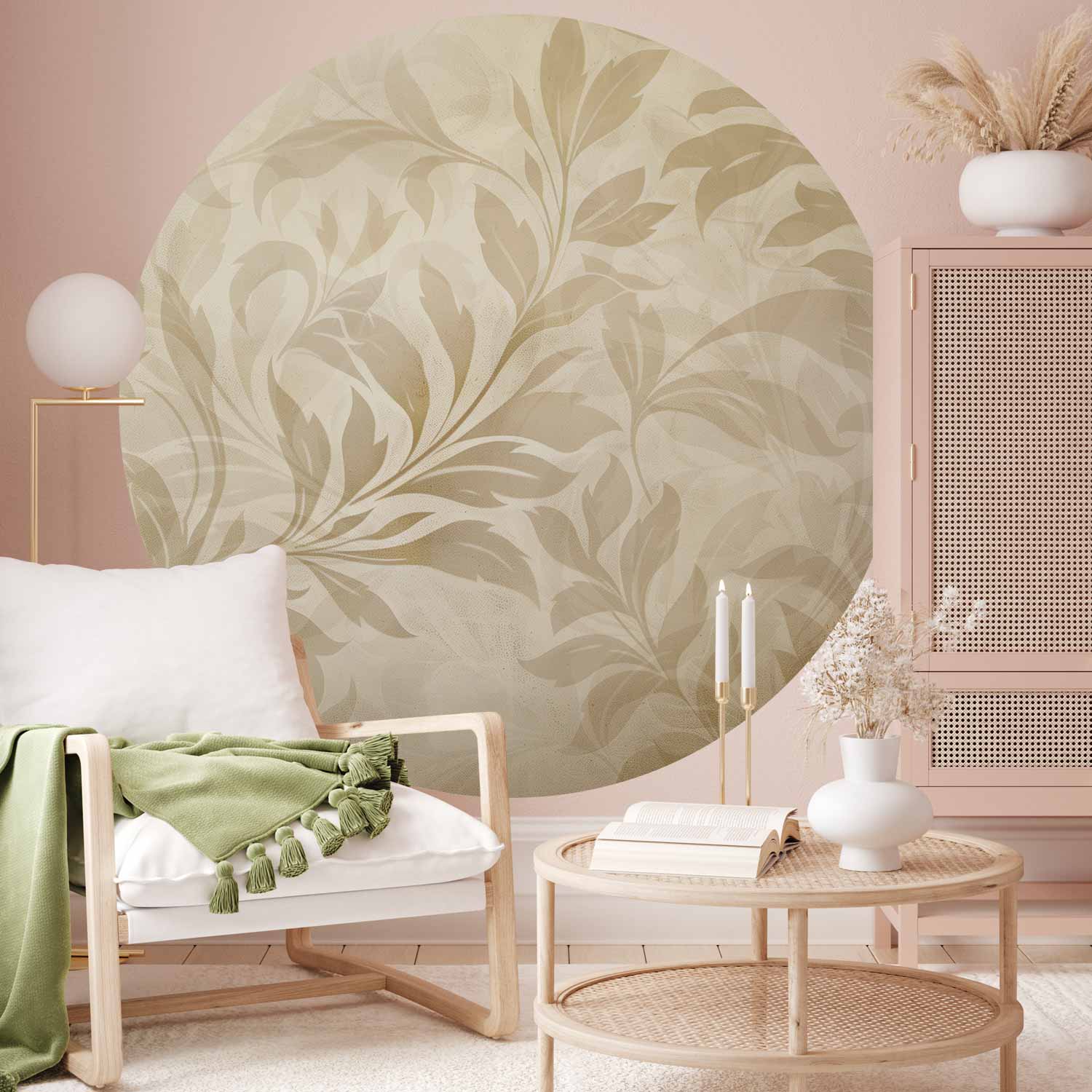 Sand Leaves and Vines Nature Round Wall Mural