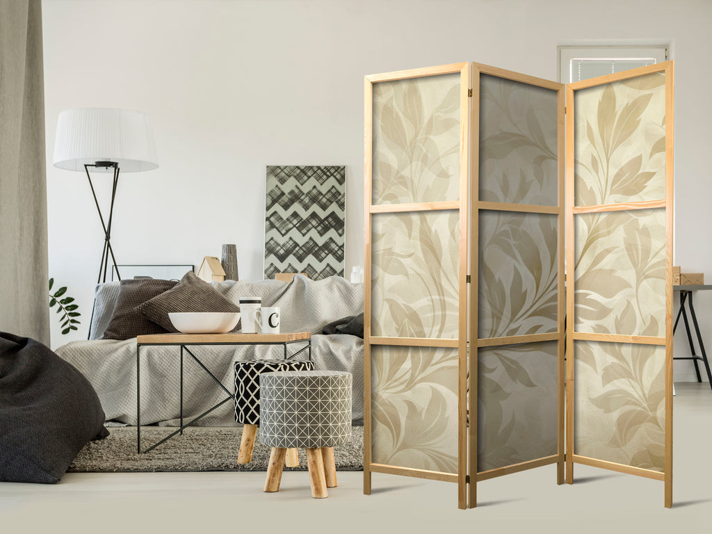 Japanese Room Divider with Botanical Motif in Sand