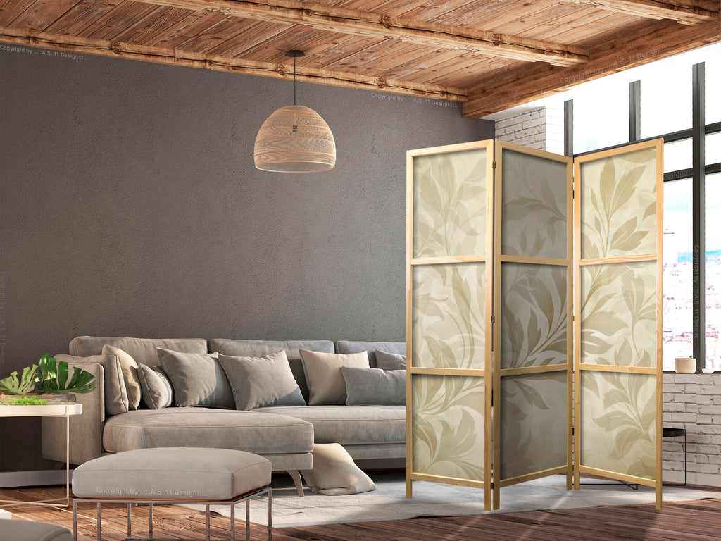 Japanese Room Divider with Botanical Motif in Sand