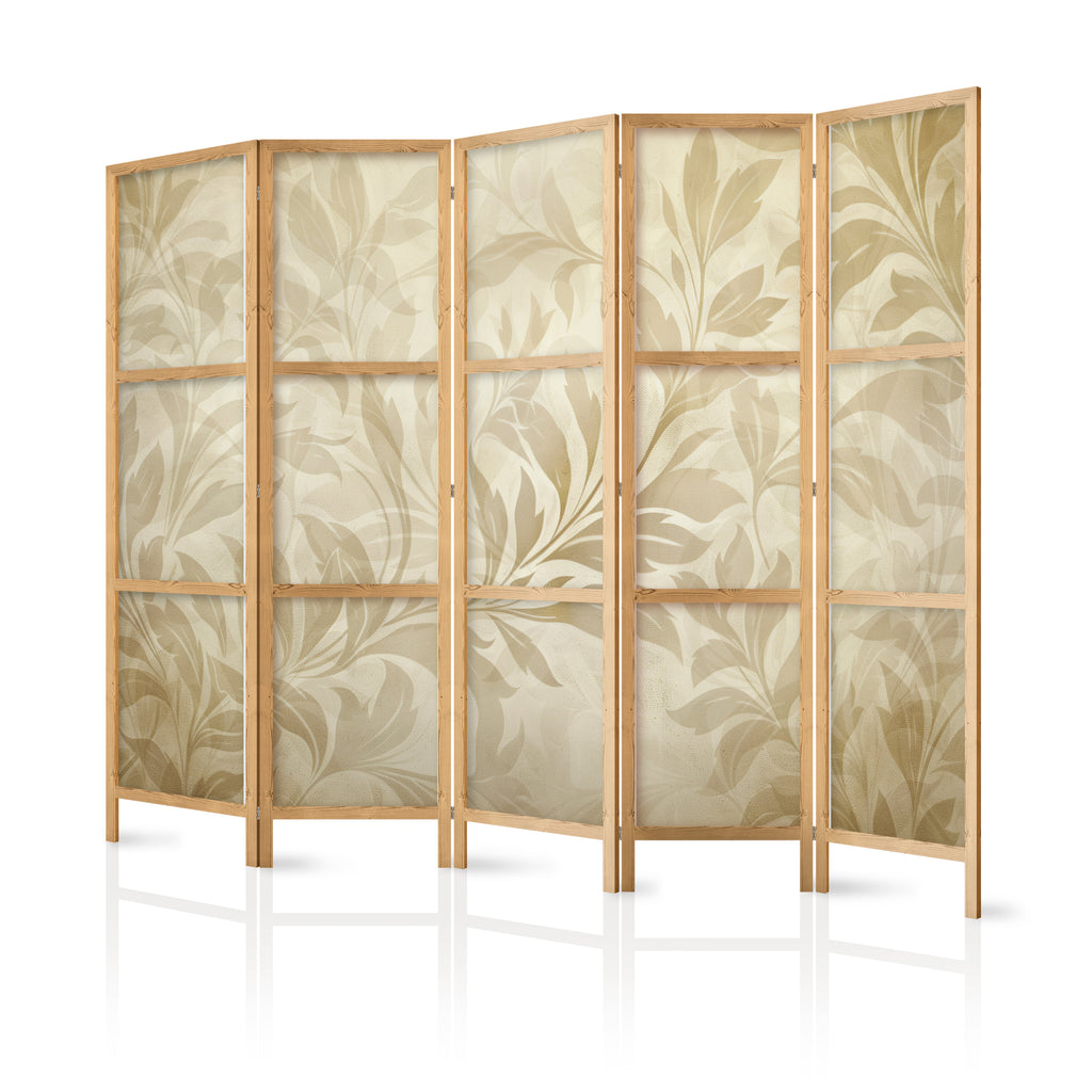 Japanese Room Divider with Botanical Motif in Sandy Colors