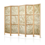 Japanese Room Divider with Botanical Motif in Sandy Colors
