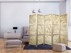 Japanese Room Divider with Botanical Motif in Sandy Colors