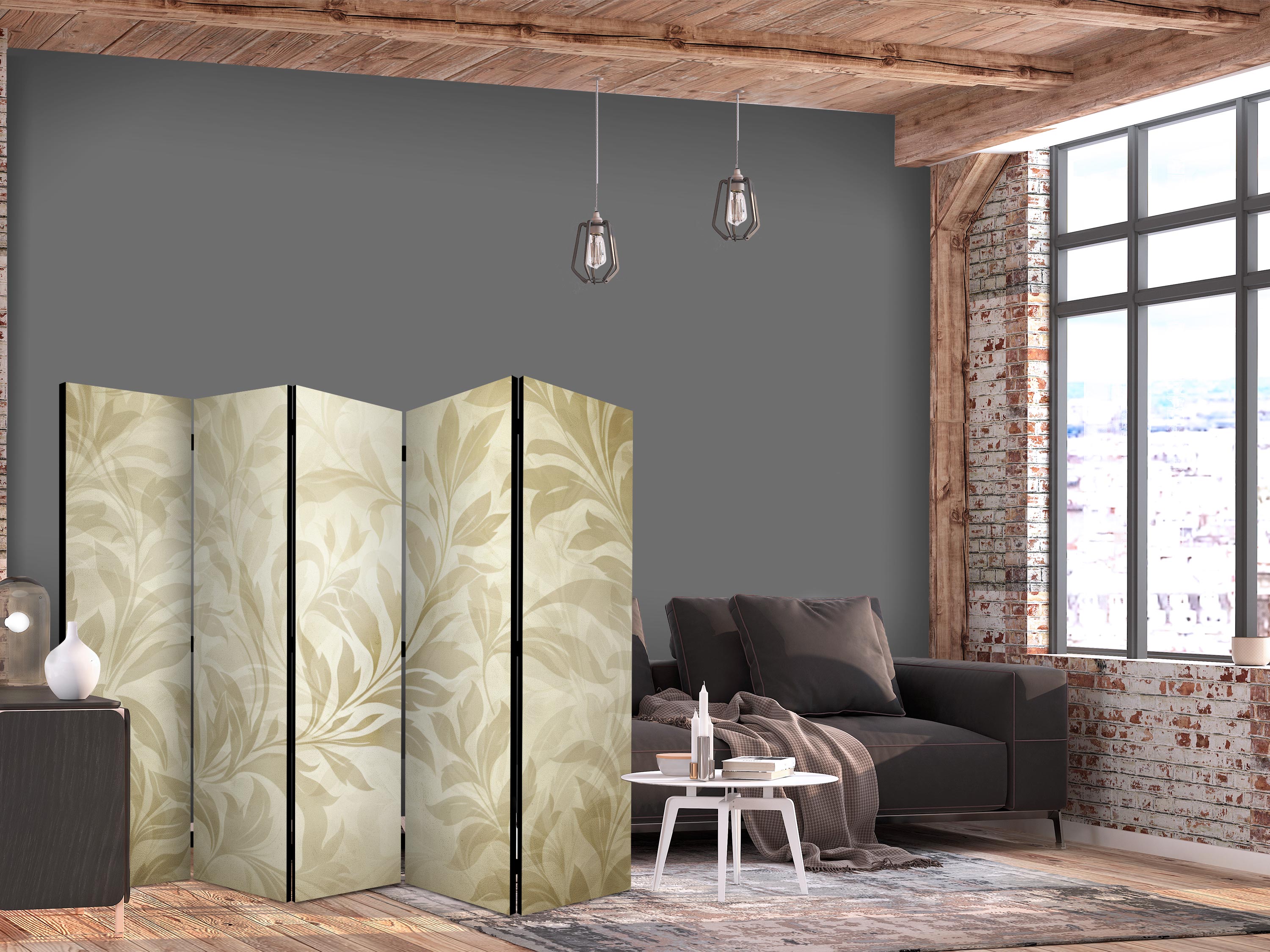 Room Divider 5-Panel Botanical Motif