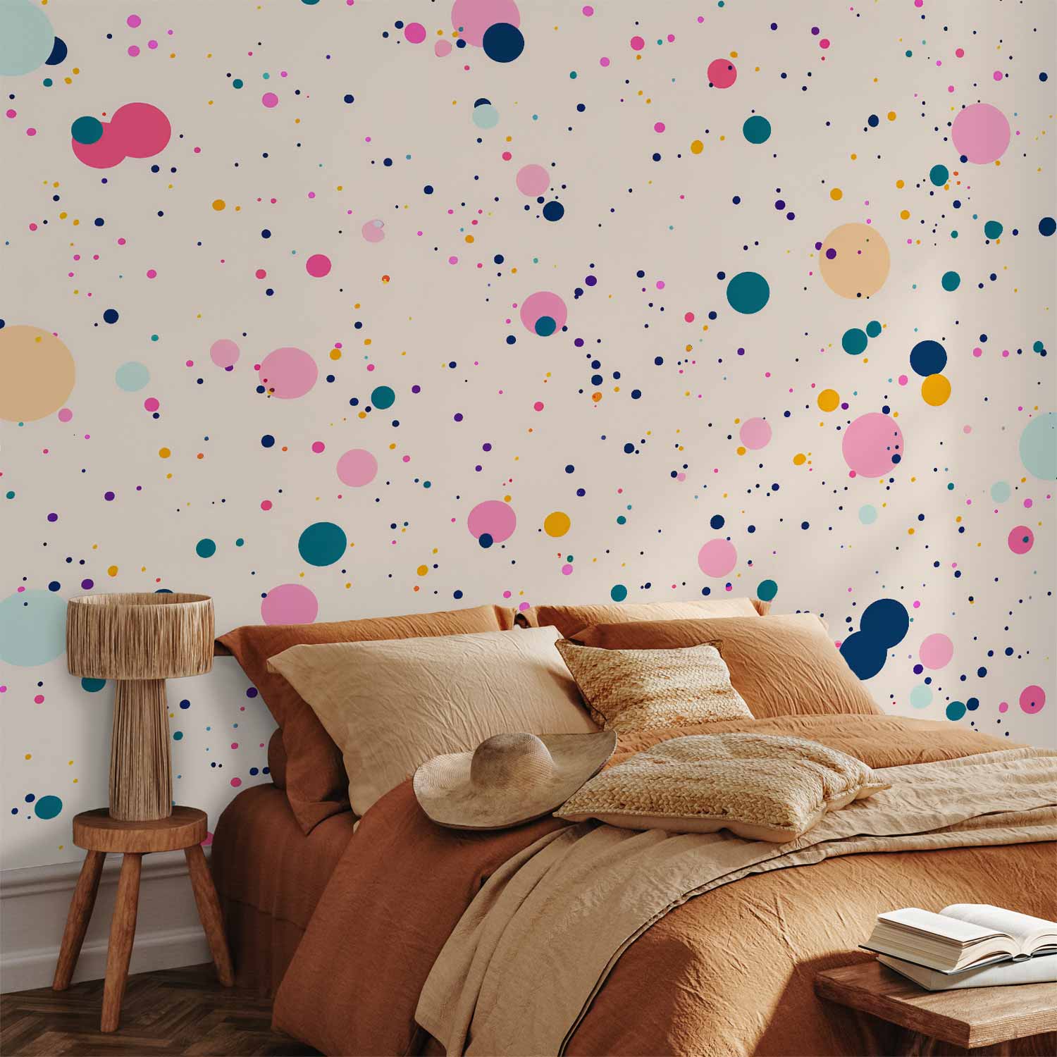 Multicolored Dots and Speckles Light Pink Wall Mural