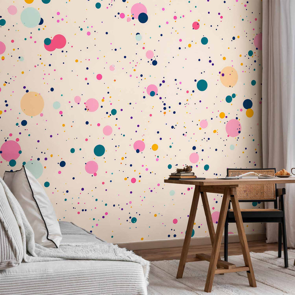 Multicolored Dots and Speckles Light Pink Wall Mural