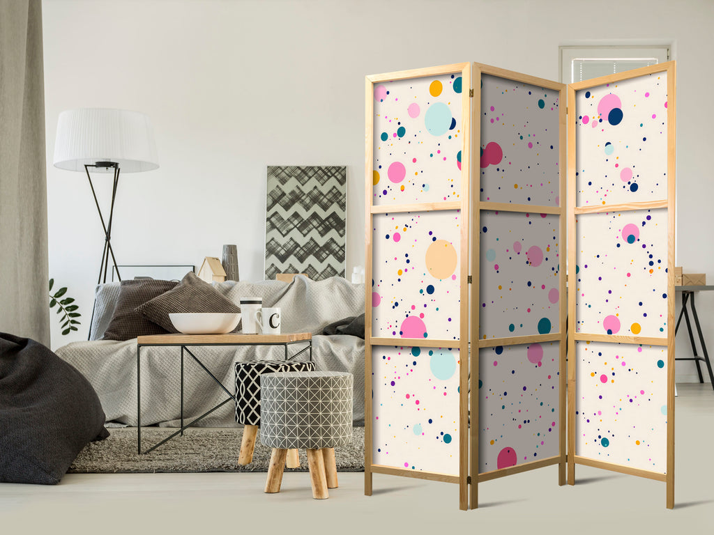 Japanese Room Divider - Dots and Splashes on Light Pink