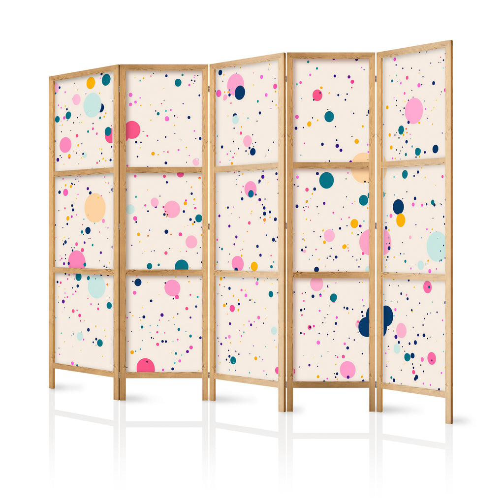 Japanese Room Divider - Dots - Spots and Splashes Multicolored - Cheerful Pattern on a Light Pink Background.