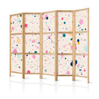 Japanese Room Divider - Dots - Spots and Splashes Multicolored - Cheerful Pattern on a Light Pink Background.