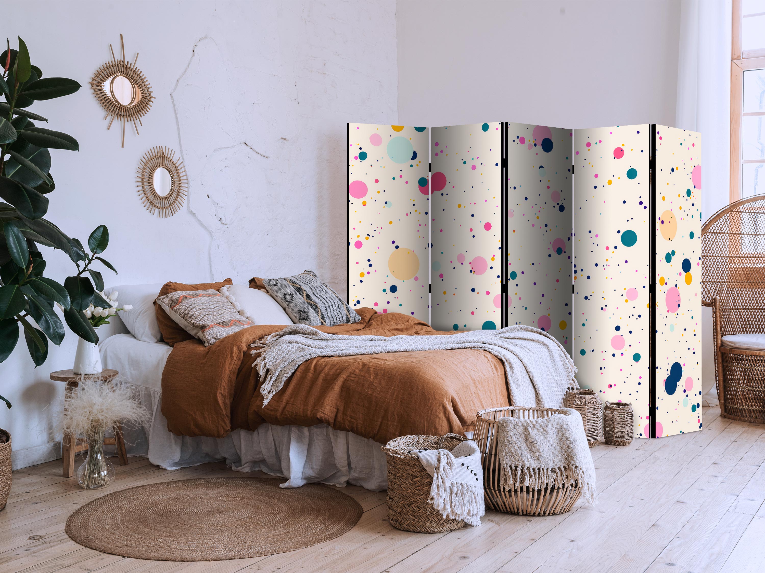 Room Divider - Multicolored Dots & Splashes on Light Pink