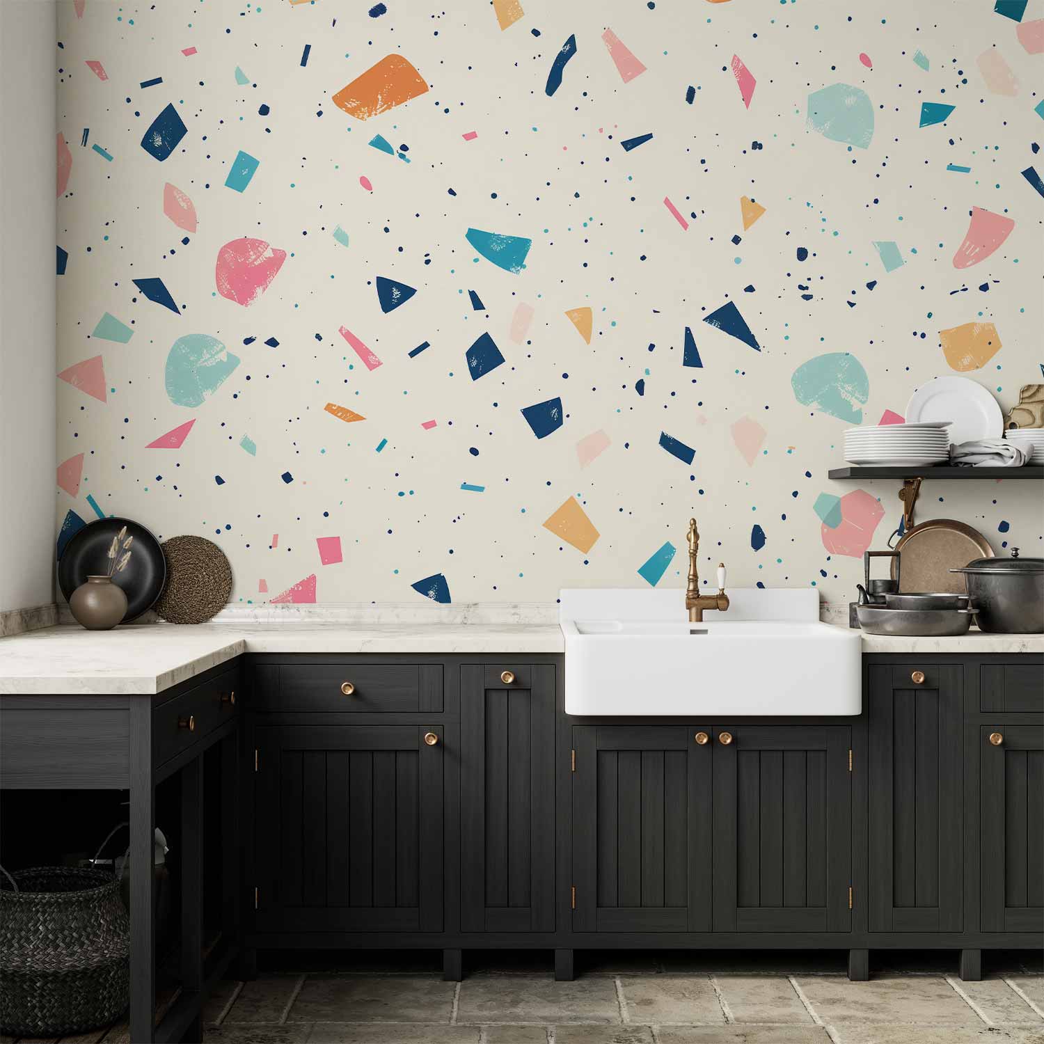 Wall Mural Terrazzo with Multicolored Elements