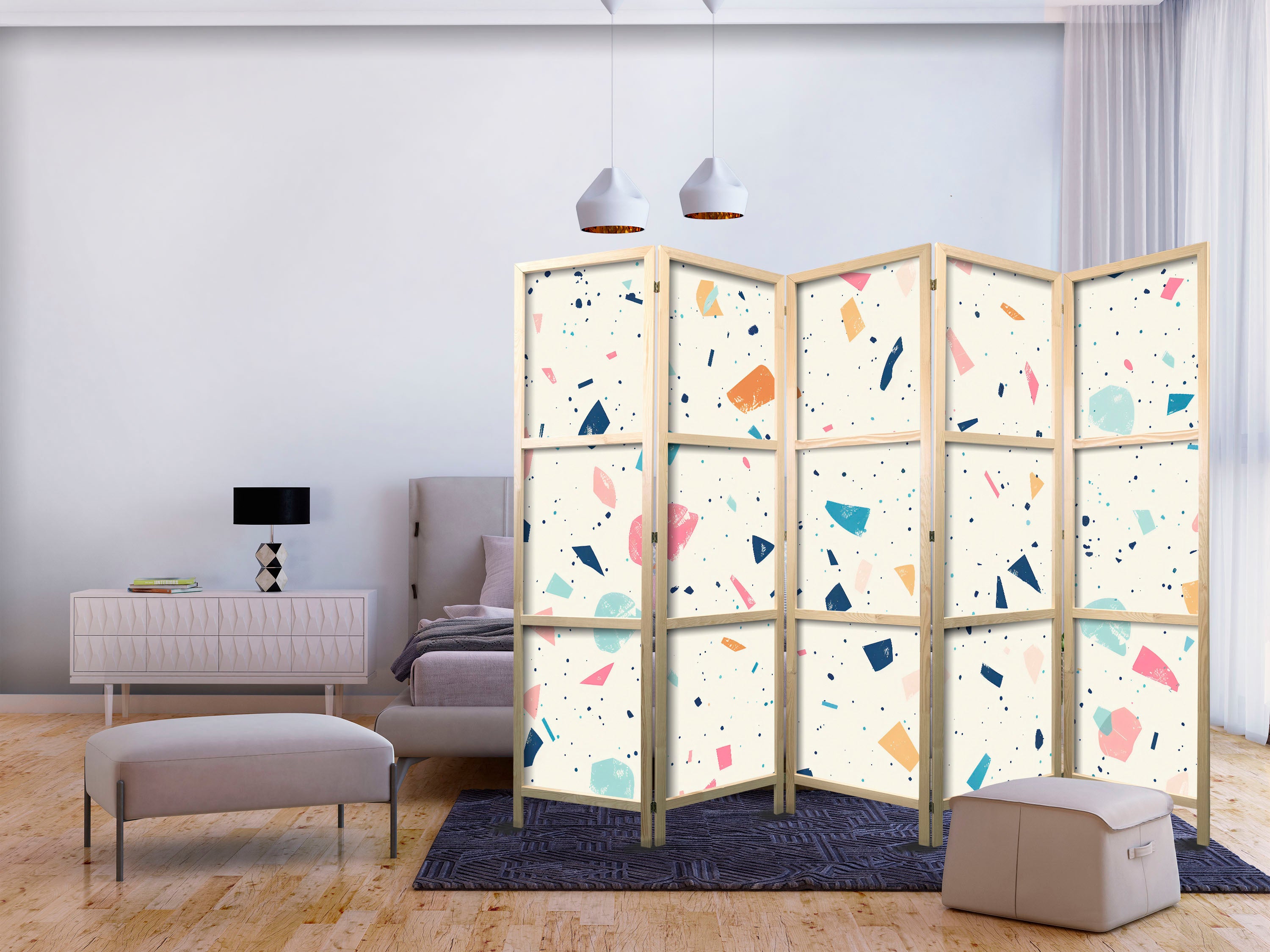 Japanese Room Divider Terrazzo Multicolored Large Elements Cheerful Pattern