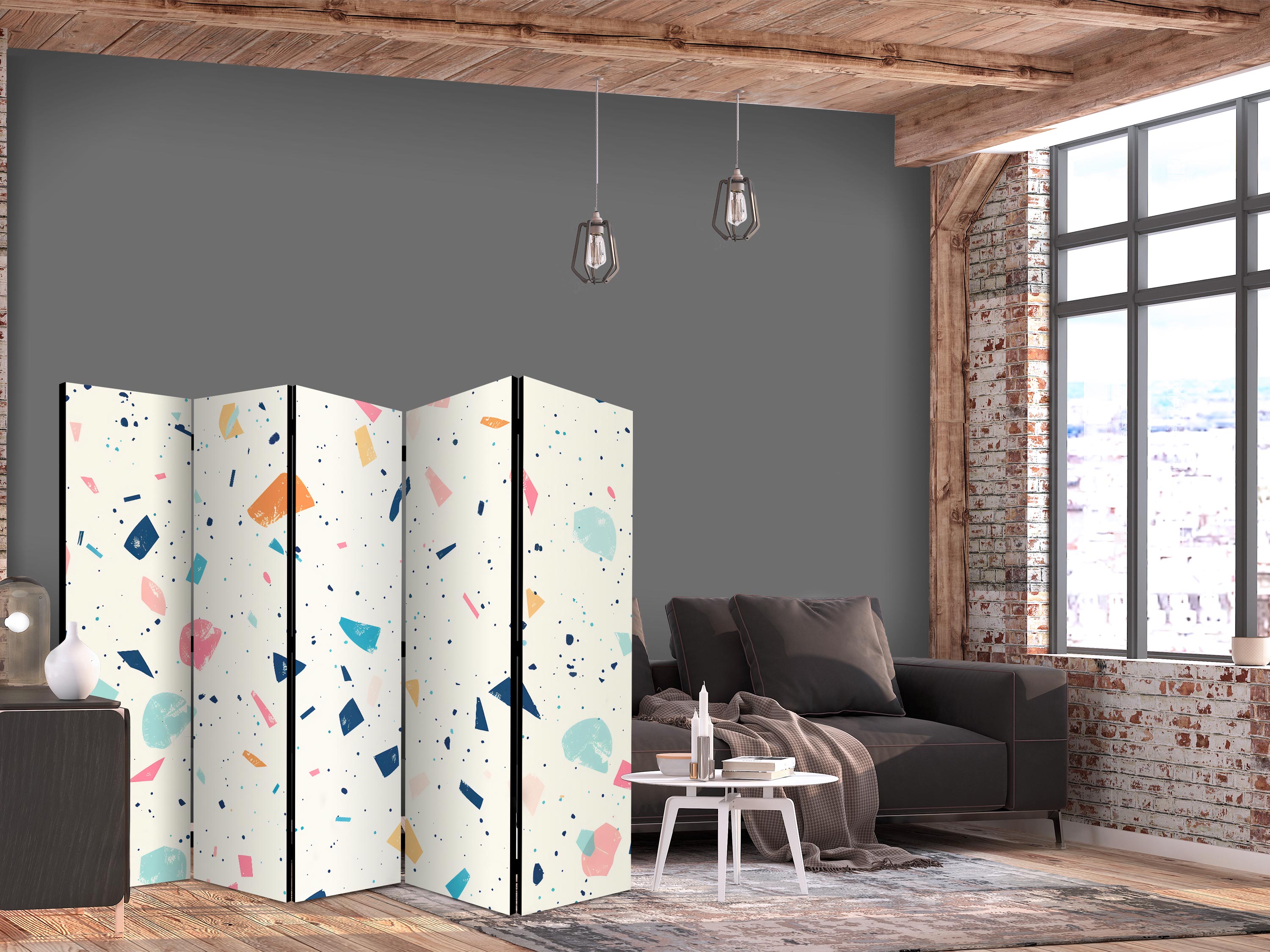 Room Divider Terrazzo Multicoloured - Large 5-Panel