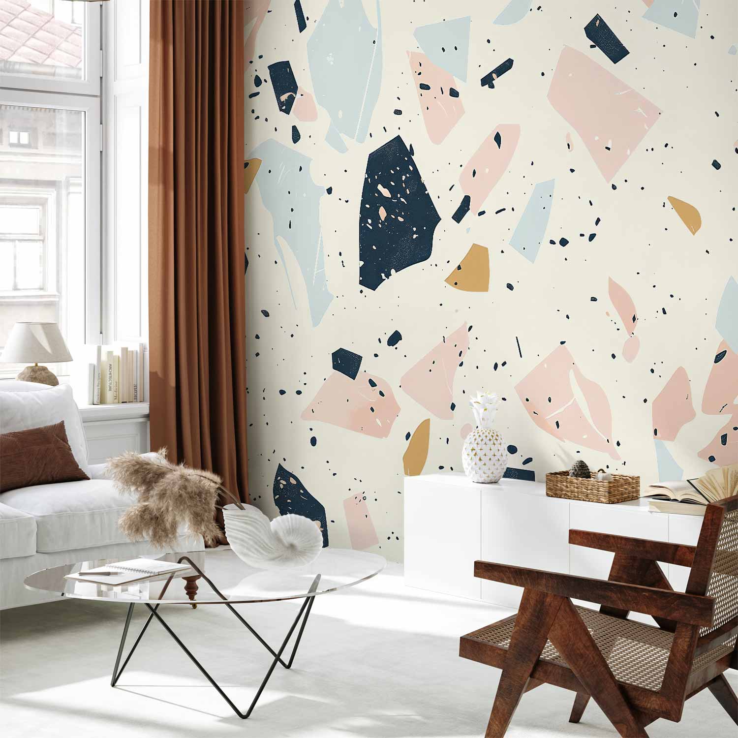 Wall Mural Terrazzo with Large-Scale Stones in Subdued Colors