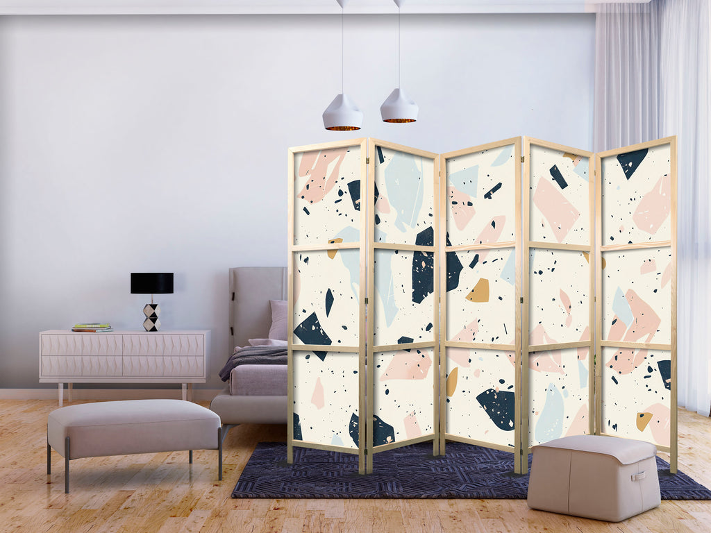 Japanese Room Divider Terrazzo with Large Scaled Stones in Muted Colors