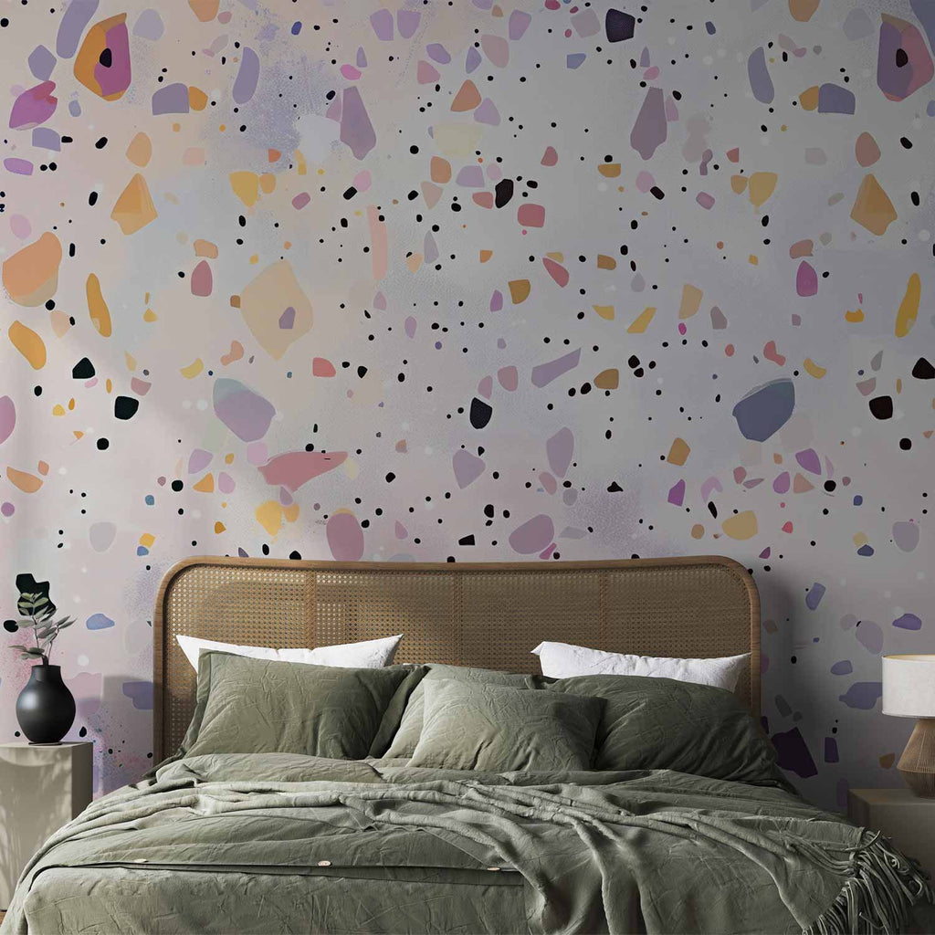Terrazzo Confetti Violet Pink Abstract Wall Mural