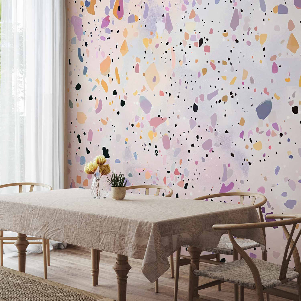 Terrazzo Confetti Violet Pink Abstract Wall Mural