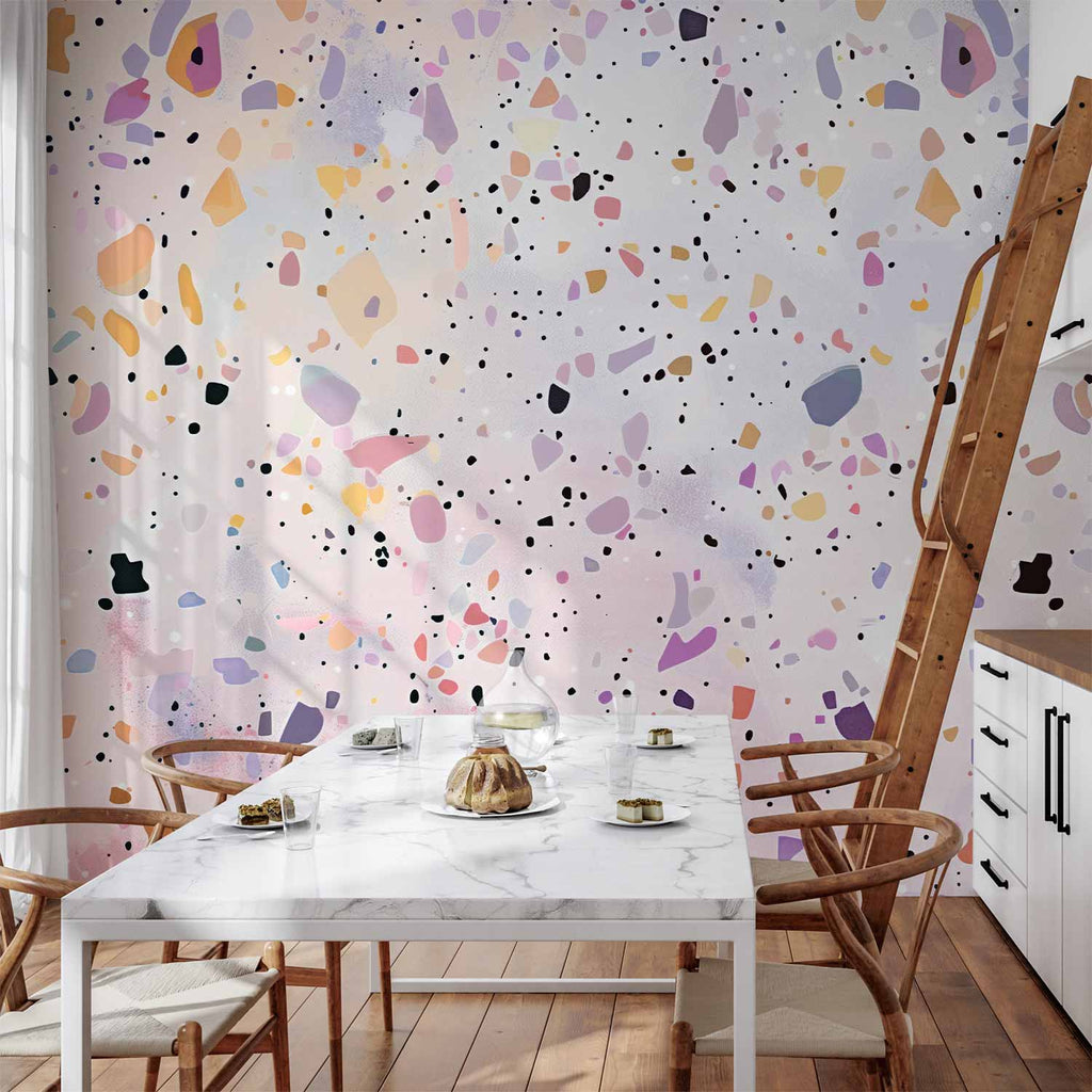 Wall Mural Terrazzo Confetti Violet-Pink Colorful Pattern