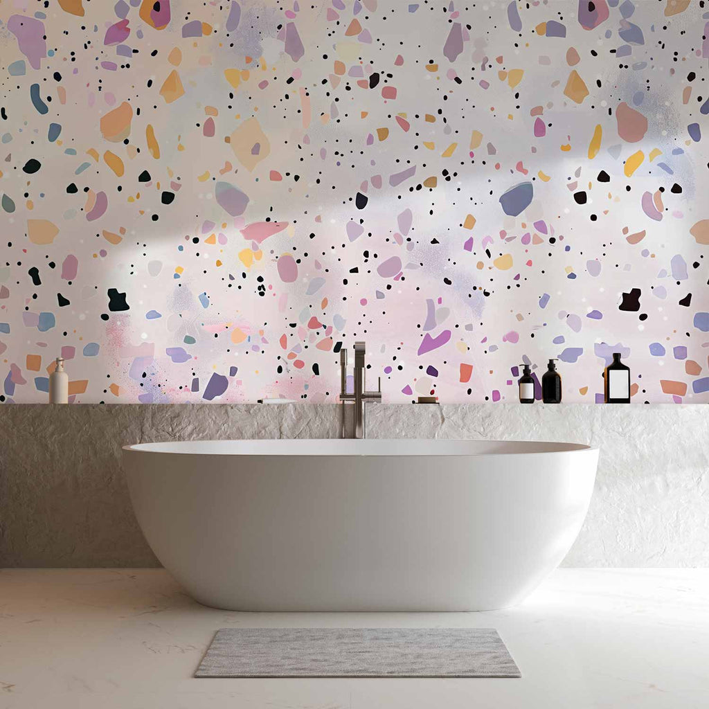 Terrazzo Confetti Violet Pink Abstract Wall Mural