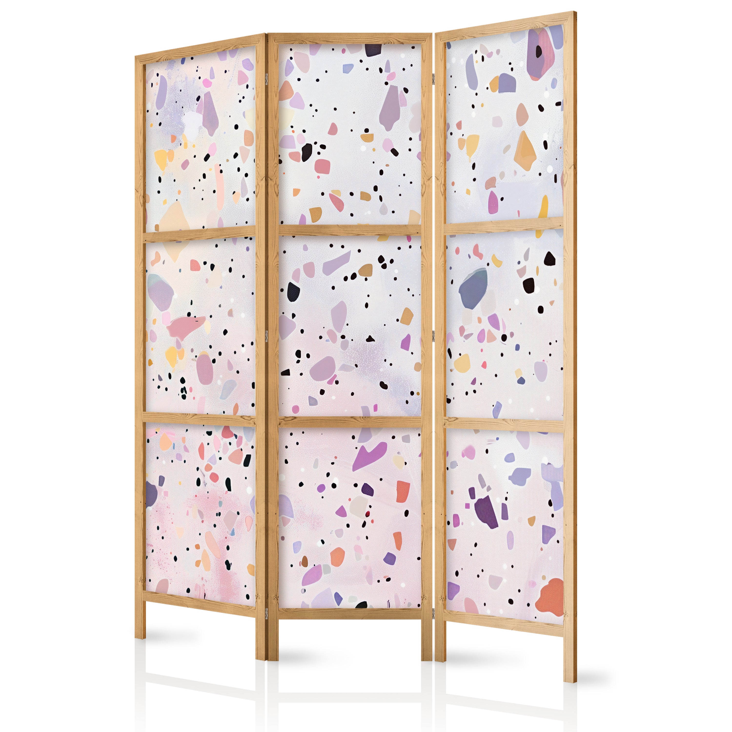 Japanese 3-Panel Room Divider - Confetti Terrazzo (Purple-Pink)