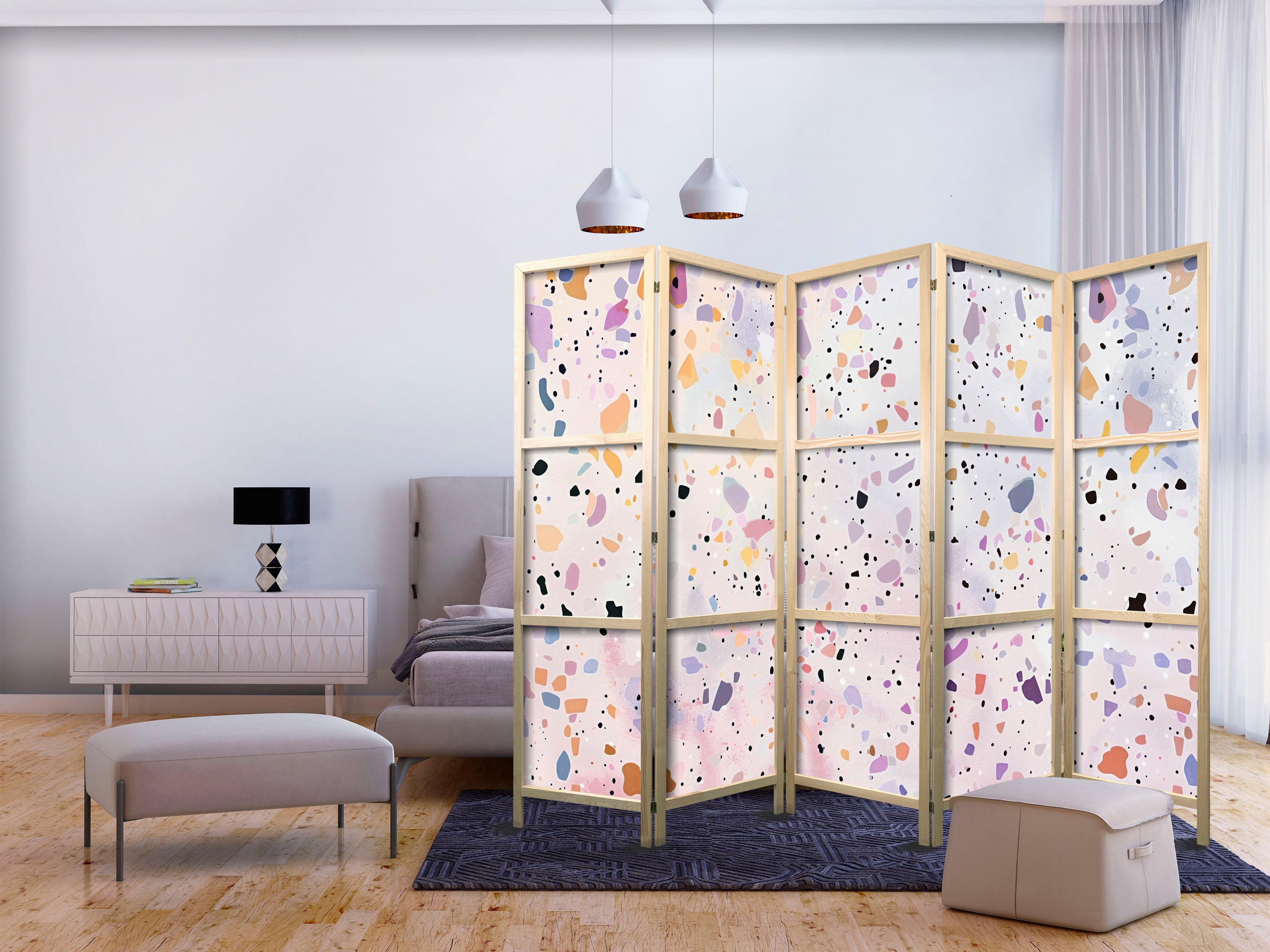 Japanese Room Divider - Confetti Terrazzo Purple-Pink