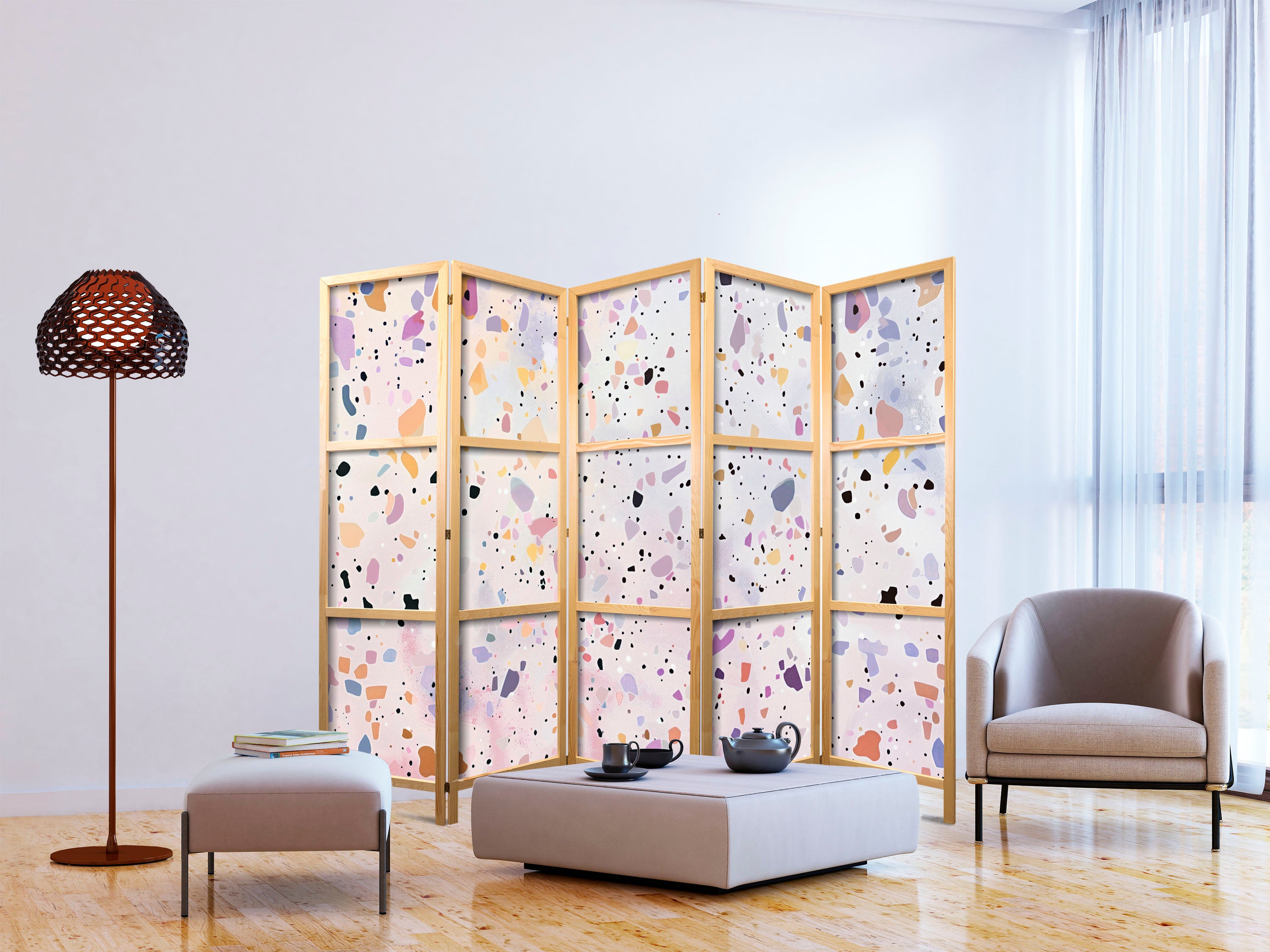Japanese Room Divider - Confetti Terrazzo Purple-Pink