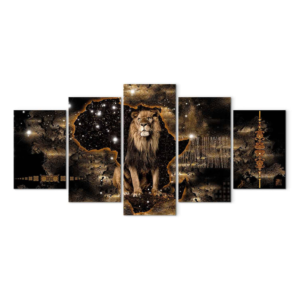 Golden Lion 5-Piece Wide Canvas Print