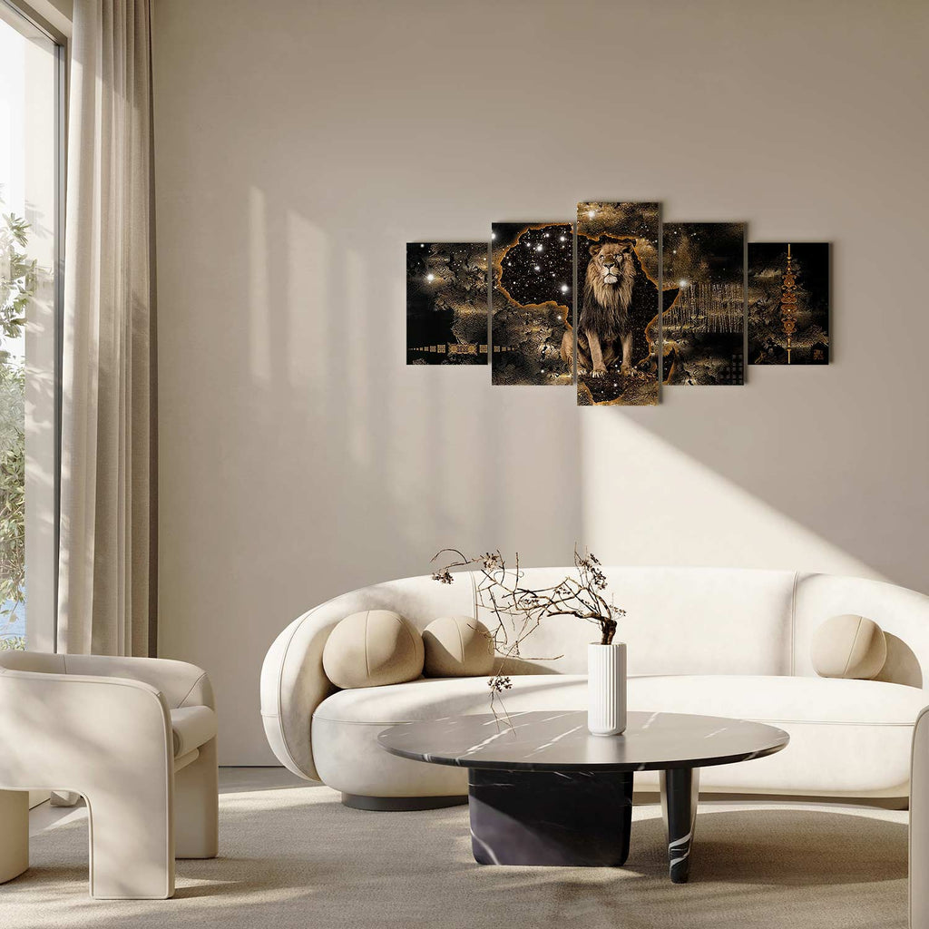 Golden Lion 5-Piece Wide Canvas Print