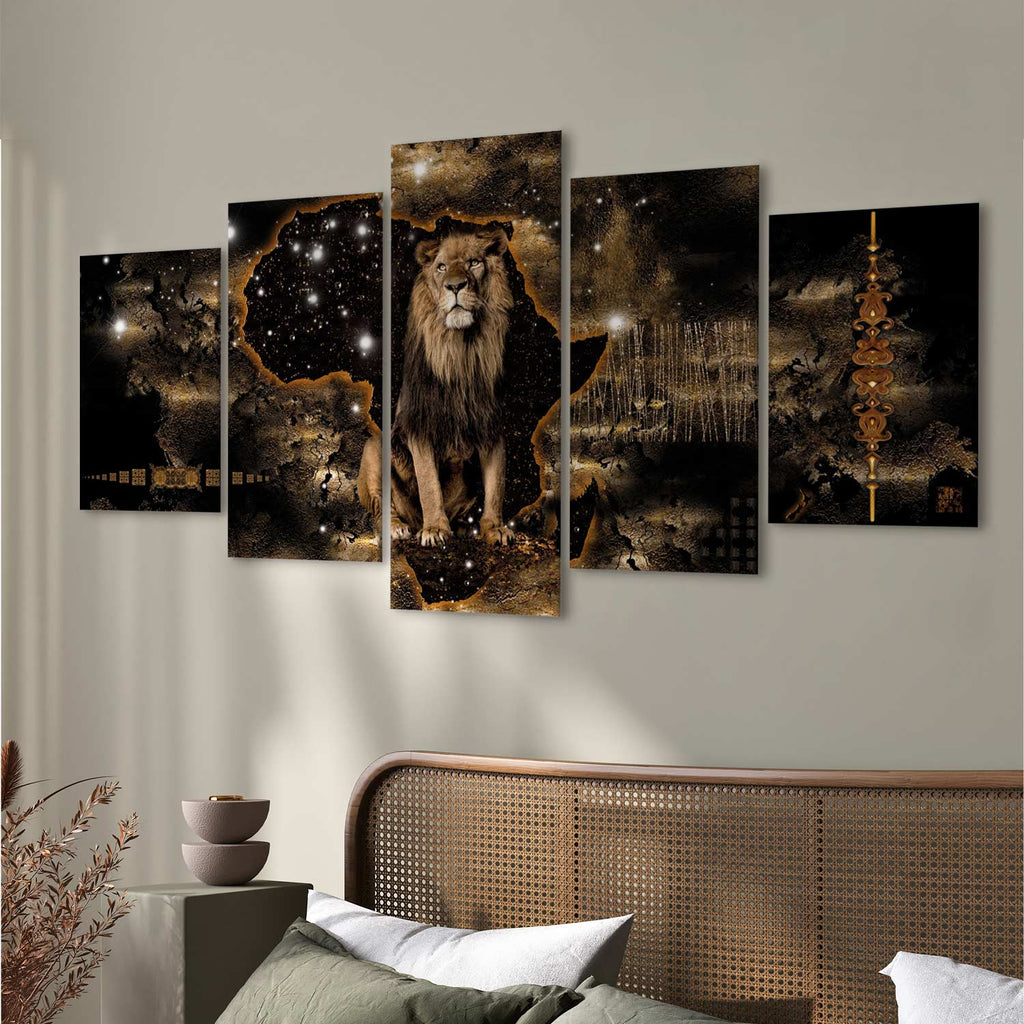 Golden Lion 5-Piece Wide Canvas Print