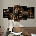 Golden Lion 5-Piece Wide Canvas Print
