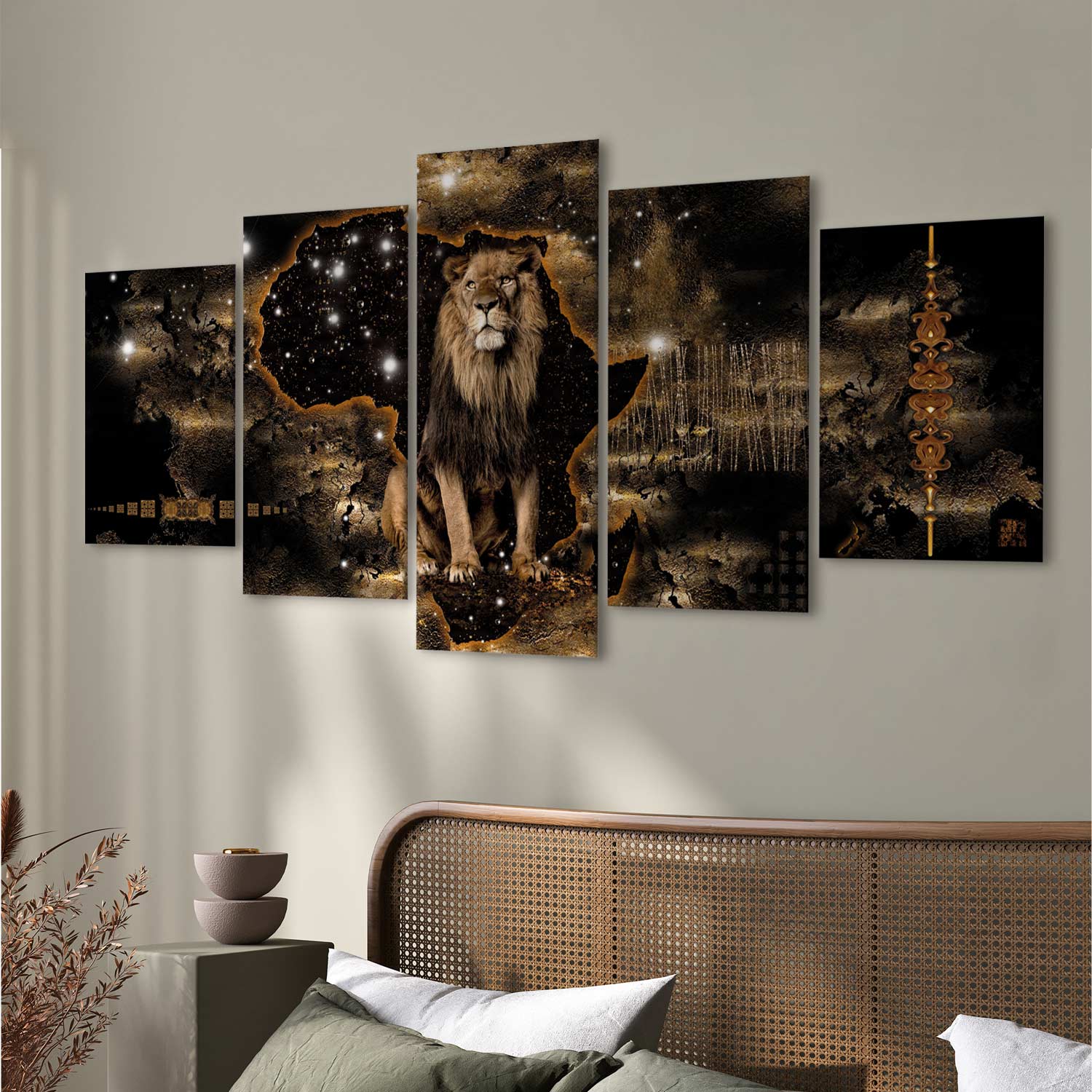 Golden Lion 5-Piece Wide Canvas Print
