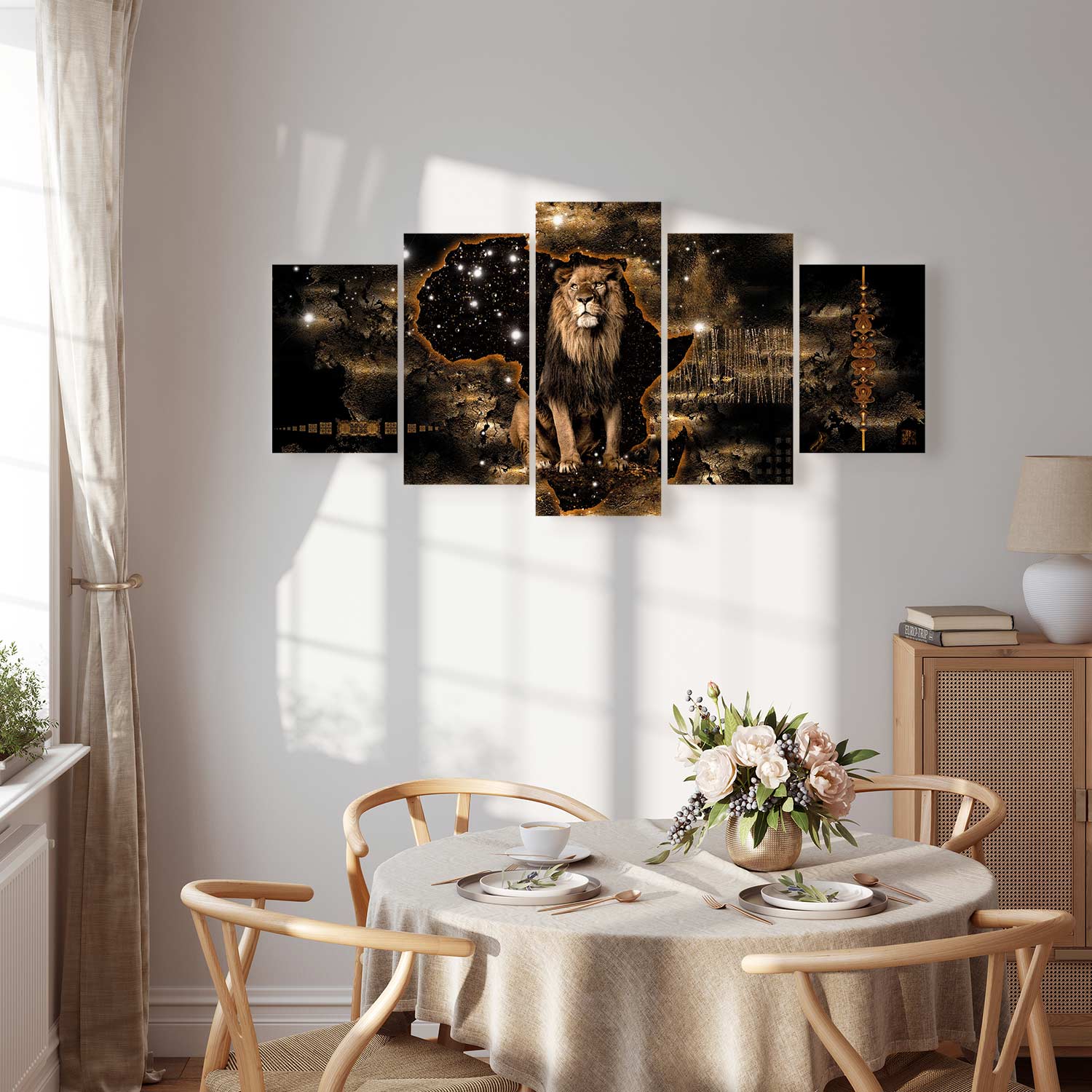 Golden Lion 5-Piece Wide Canvas Print