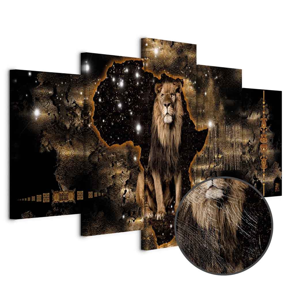 Golden Lion 5-Piece Wide Canvas Print