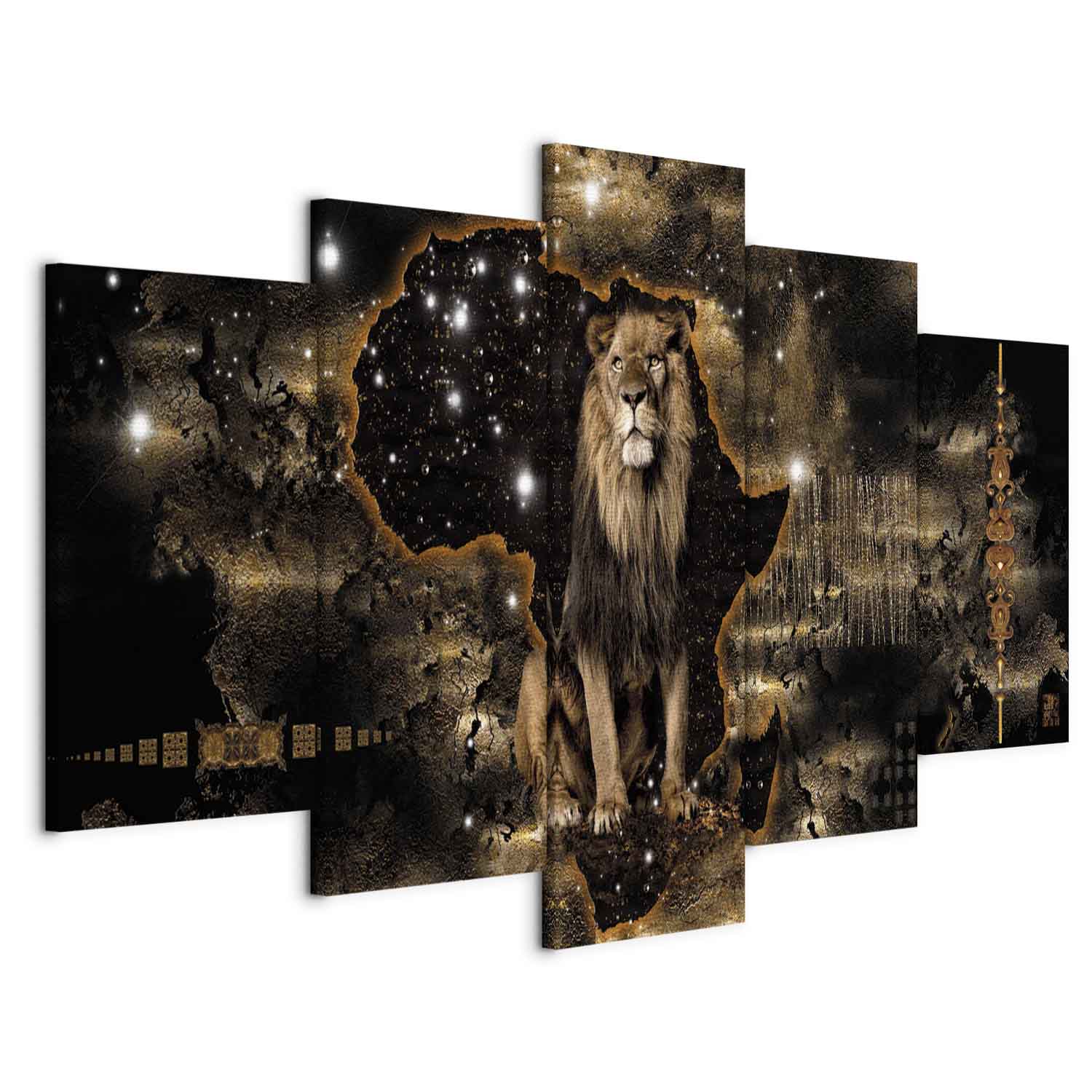 Golden Lion 5-Piece Wide Canvas Print