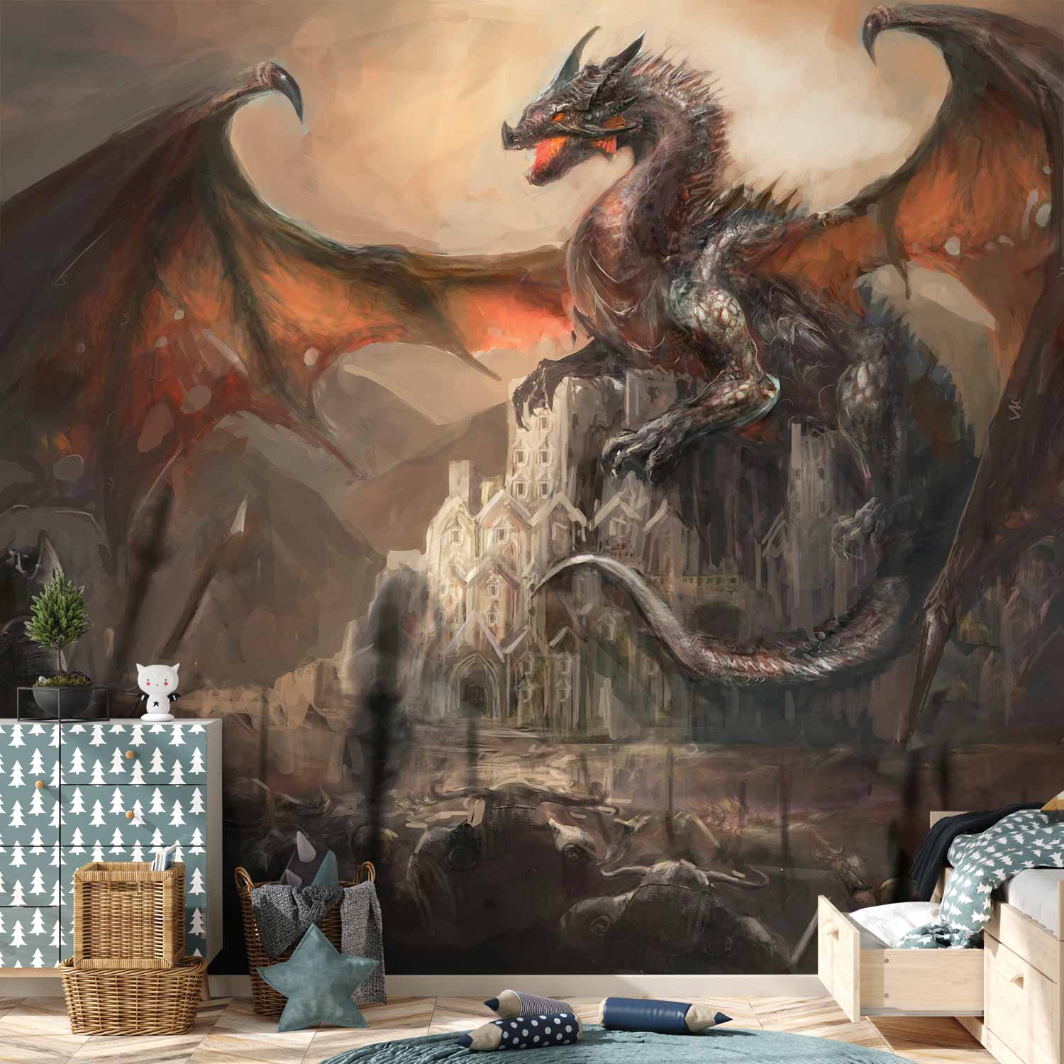 Dragon Castle Fantasy Wall Mural