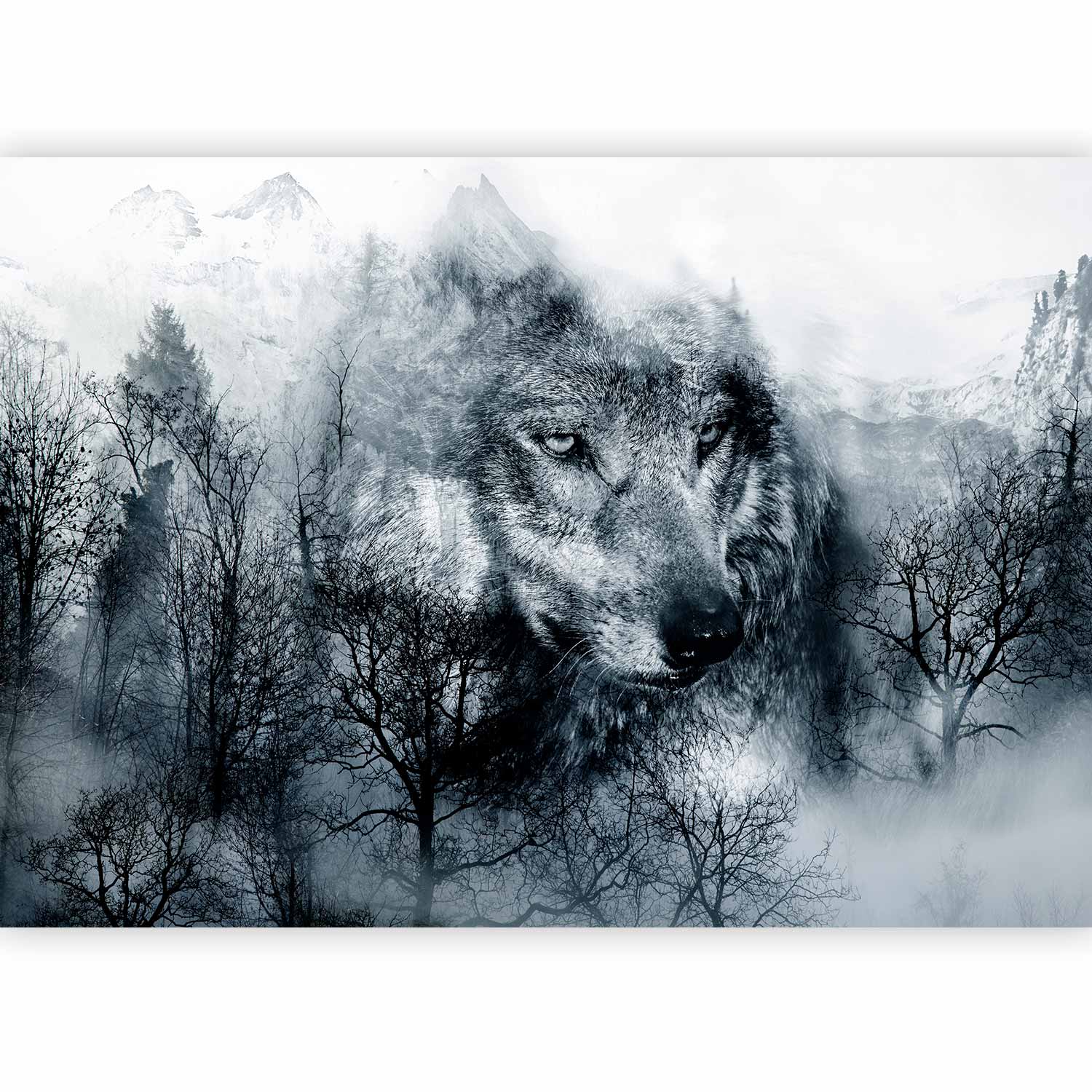 Mountain Wolf Pack Black and White Wall Mural