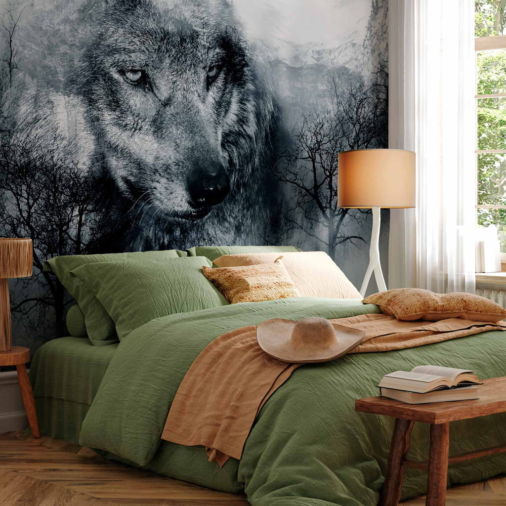 Mountain Wolf Pack Black and White Wall Mural