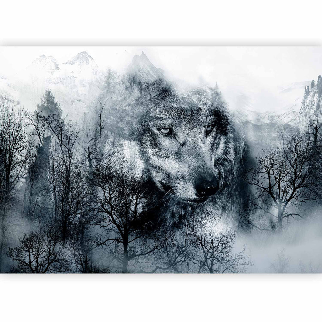 Mountain Wolf Pack Black and White Wall Mural