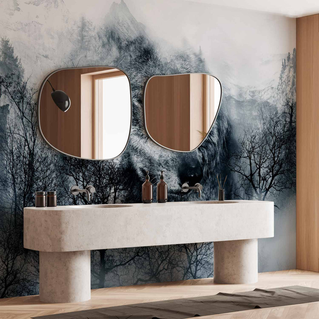 Mountain Wolf Pack Black and White Wall Mural