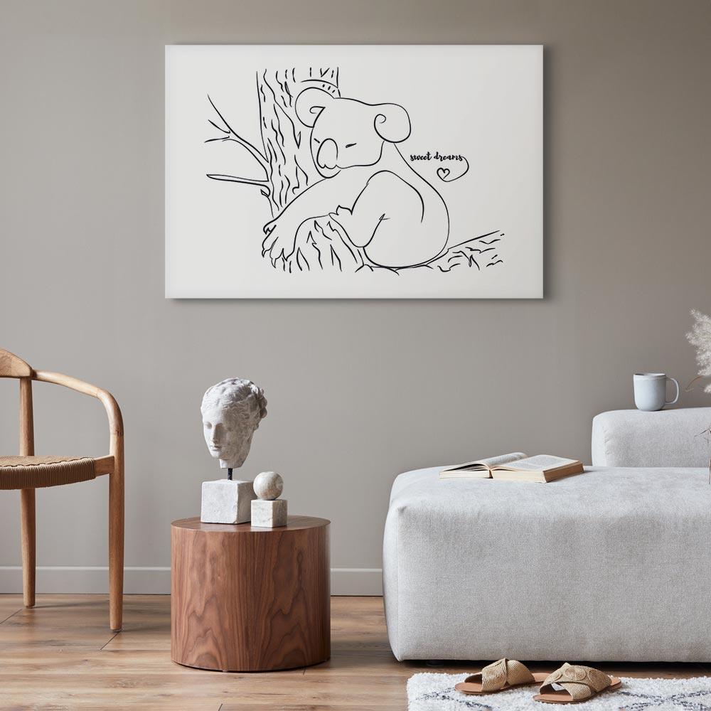 Sleeping Koala Black and White Canvas Print