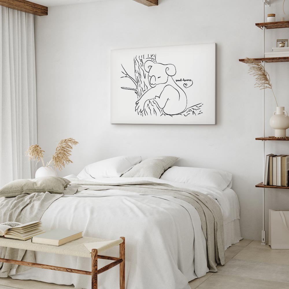 Sleeping Koala Black and White Canvas Print