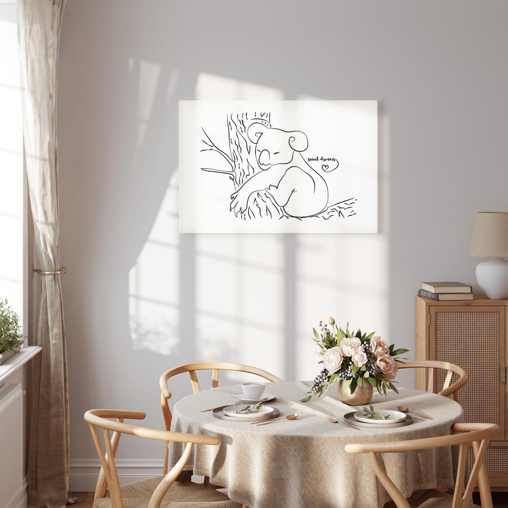 Sleeping Koala Black and White Canvas Print