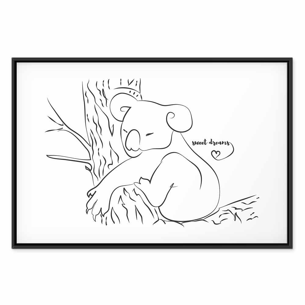 Sleeping Koala Black and White Canvas Print