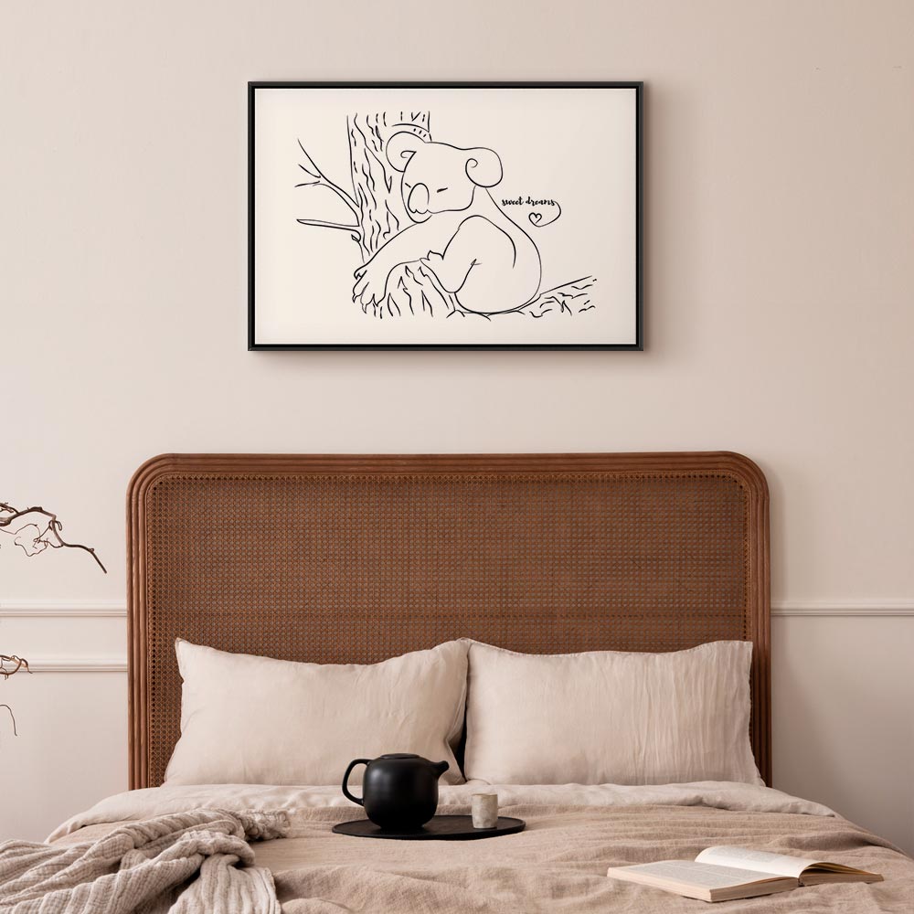 Sleeping Koala Black and White Canvas Print