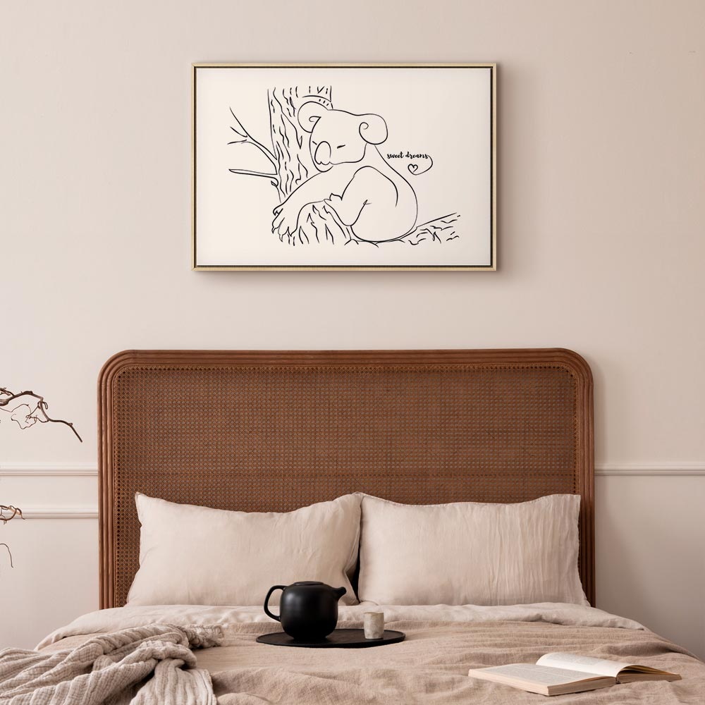 Sleeping Koala Black and White Canvas Print