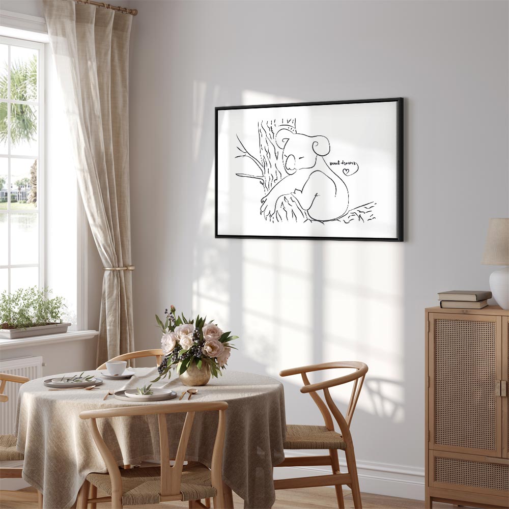 Sleeping Koala Black and White Canvas Print