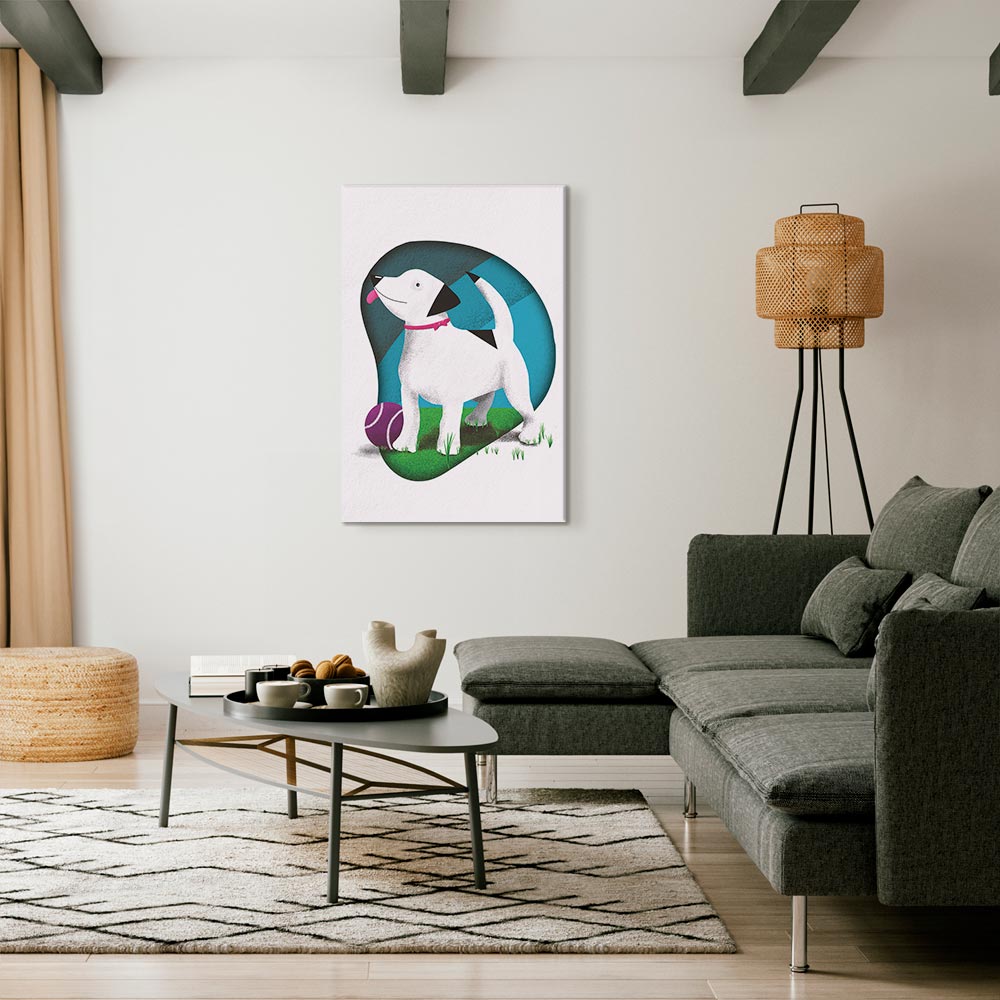 Colorful Dog and Ball Modern Canvas Print