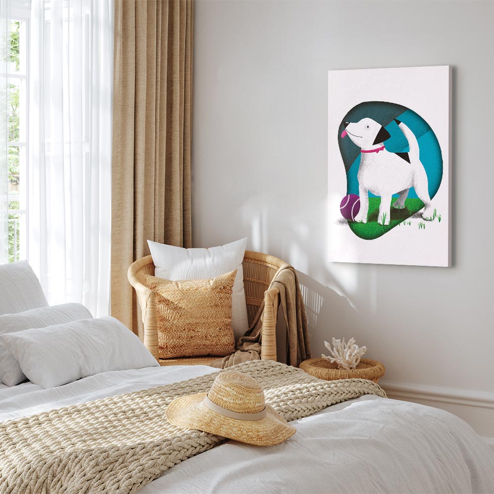 Colorful Dog and Ball Modern Canvas Print