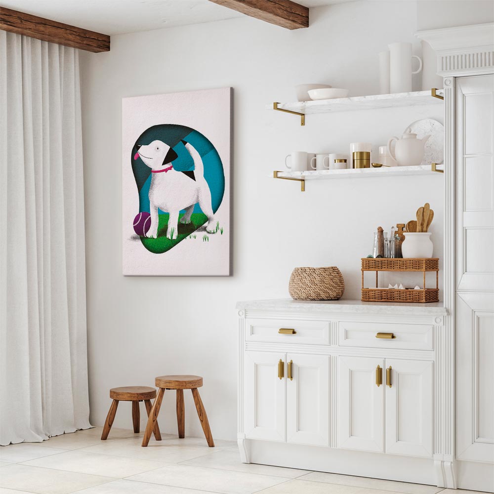 Colorful Dog and Ball Modern Canvas Print
